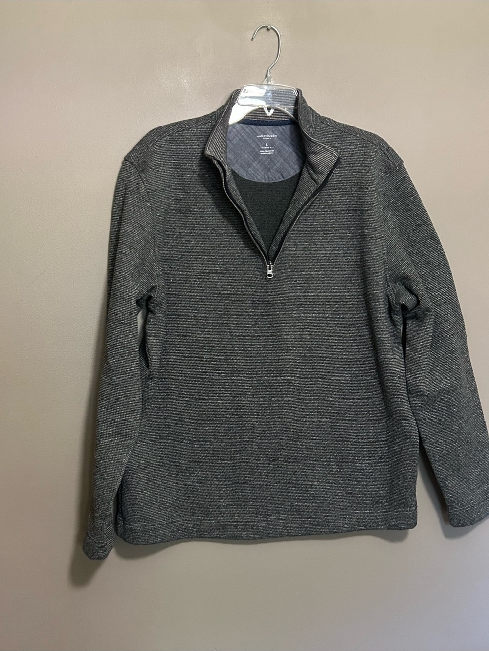 Van Heusen Mens Quarter Zip Pullover Gray Long Sleeve Top Warm Soft Classic L